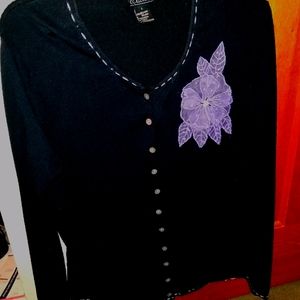 Button Down Sweater  Floral Embellished